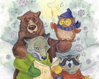 Winter Warblers -Christmas Card – 5x7 Blank Holiday Card with White Envelope – Original Artwork by Canadian Artist Lisa Ferguson