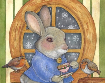 Holiday Tea...Blank Christmas Card...Peter Rabbit