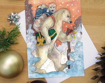 Precious Gifts -Christmas Card – 5x7 Blank Holiday Card with White Envelope – Original Artwork by Canadian Artist Lisa Ferguson
