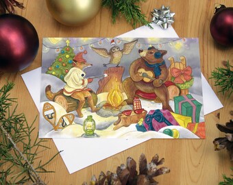 Campfire Christmas -Christmas Card – 5x7 Blank Holiday Card with White Envelope – Original Artwork by Canadian Artist Lisa Ferguson