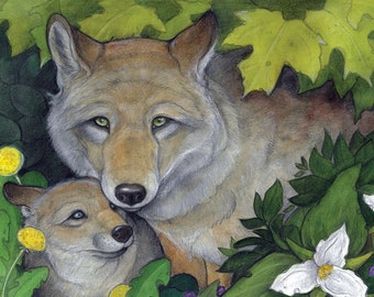 Algonquin Wolf Mother by Lisa Ferguson...Blank Art Card....Wolf Art...Wolf Cub...Canadian Art