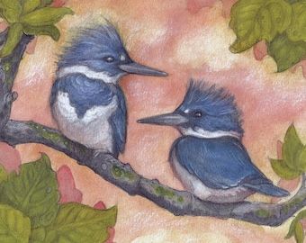 Kingfishers in Twilight Art Card by Lisa Ferguson (Canadian Art)