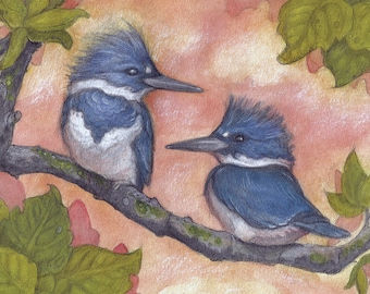 Kingfishers in Twilight by Lisa Ferguson...Blank Art Card....Kingfishers....Bird Art......Canadian Art