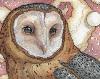 Mystic Barn Owl by Lisa Ferguson...Blank Greeting card..Art Card....Owl Lover....Owl Art....Bird Art....Canada