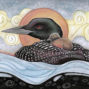 Carte d'art vierge... Plongeon huard par Lisa Ferguson... Art huard... Art d'oiseau... Art canadien... Canada