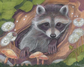 Woodland Home by Lisa Ferguson....Blank card...Raccoon
