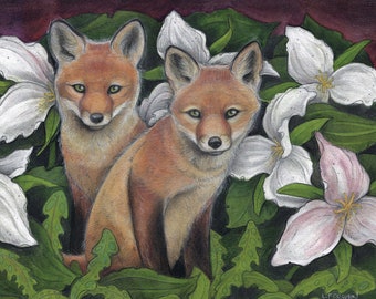 Fox and Trilliums Art Card by Lisa Ferguson