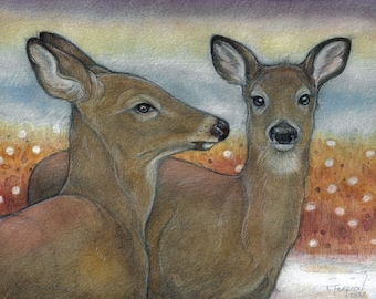 First Snow....8x10 print...Deer Art