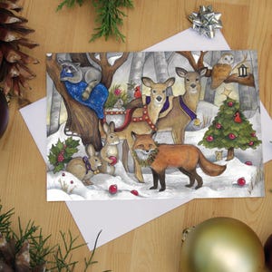 Noël dans la forêt - Carte de Noël - Carte de vœux vierge de 5 x 7 avec enveloppe blanche - Oeuvre d'art originale de l'artiste canadienne Lisa Ferguson
