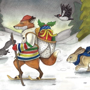 The Christmas Journey....Blank Christmas Card...Canadian Christmas Card...Canada...Hudson Bay...Fox...Rabbit