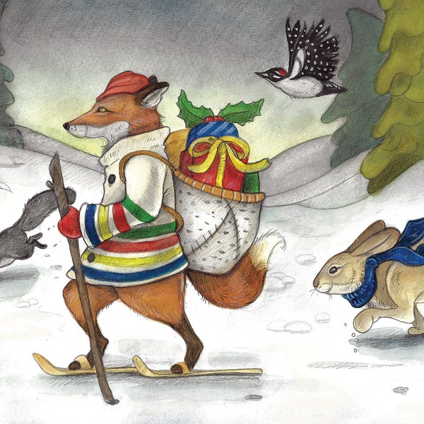 The Christmas Journey....Blank Christmas Card...Canadian Christmas Card...Canada...Hudson Bay...Fox...Rabbit