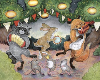 Woodland Party by Lisa Ferguson...8"x10" Art Print...Nursery Art...Art For Children...Whimsical