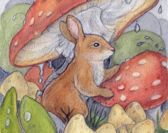 Summer Rain by Lisa Ferguson....Blank Card...Whimsical art