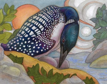 Between The Sun and the Moon by Lisa Ferguson....Blank Greeting Card...Loon Art...Canadian Art