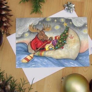 Le voyage de Noël - Carte de Noël - Carte de vœux vierge 5 x 7 avec enveloppe blanche - Oeuvre d'art originale de l'artiste canadienne Lisa Ferguson