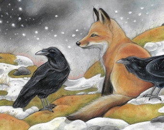 Storm watchers...8x10 Art Print....Fox...Raven... Canada