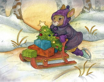 Coming Home for Christmas -Christmas Card – 5x7 Blank Holiday Card with White Envelope – Original Artwork by Canadian Artist Lisa Ferguson