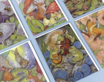Tiny Woodland Tales – Pack of 8- Whimsical Forest Animal Notecards