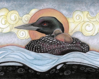 Morning Loon by Lisa Ferguson...Bird Art...Loon...Canadian Artist