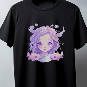 Maglietta Pesci kawaii yami, t-shirt astrologia pastel goth, regalo segno zodiacale Pesci, maglia chibi dark cute