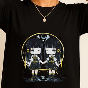 Gemini kawaii yami t-shirt , pastel goth zodiac shirt, cute astrology gift tee, dark aesthetic chibi Gemini shirt