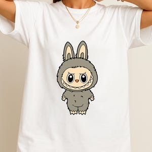 Creepy Cute Plush Doll Tee, Viral Toy Graphic, Weirdcore Kawaii Shirt, Funny Horror Aesthetic Tee,Labubu Inspired T-Shirt