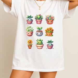 kawaii plant pot t-shirt, kawaii nine cute pots, smile plant tshirt, kawaii style lovers, gift for plant lovers, kawaii plants shirt, gift