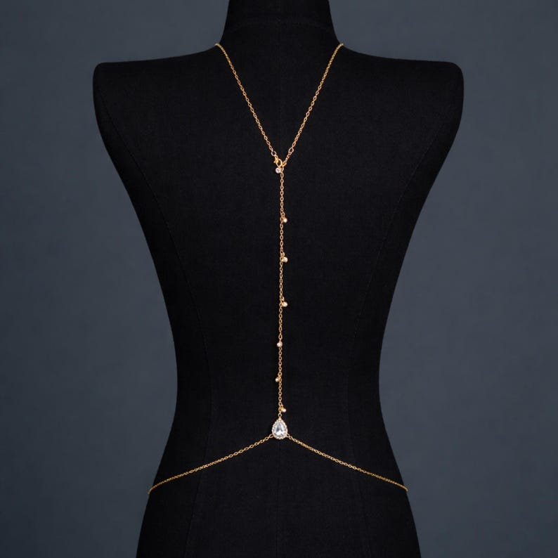 Back Necklace Gold Pearl Body Chain Backless Dress Jewelry Bridal Back ...