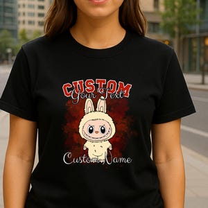 Labubu Custom T-Shirt, Cute Anime Style Shirt with Personalized Text e Name, Kawaii Character Tee for Kids e Fans, bunny kawaii