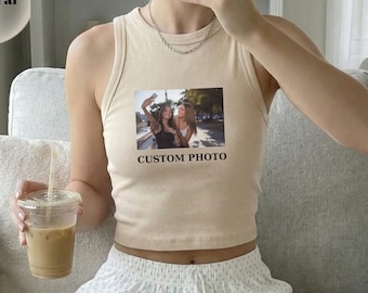 Benutzerdefiniertes Foto Racer Tank Top, trendiges 90er Jahre Vintage T-Shirt, benutzerdefinierter Text y2k Mode, benutzerdefiniertes 90er Jahre Top, grafisches T-Shirt, personalisierte y2k Kleidung