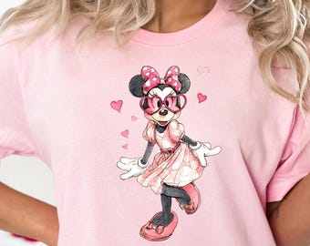 Sudadera vintage de Minnie Mouse de Disney, camiseta de Minnie Mouse de San Valentín de Disney, sudadera de vacaciones de Disneyworld, camiseta de San Valentín de Disney
