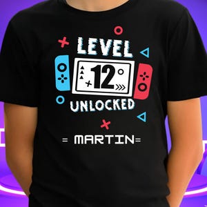 Benutzerdefiniertes Geburtstags-Shirt, Level 7 freigeschaltetes Shirt, Junge Gamer T-Shirt, Kindergeburtstagsparty, Geburtstag 7, Geburtstag 7, Level 10 Shirt