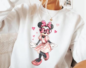 Sudadera vintage de Minnie Mouse de Disney, camiseta de Minnie Mouse de San Valentín de Disney, sudadera de vacaciones de Disneyworld, camiseta de San Valentín de Disney