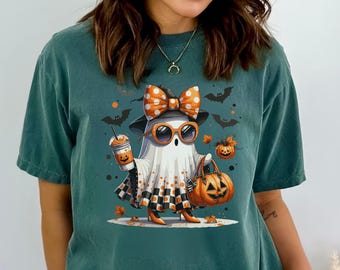 Cute Girly Ghost Halloween Shirt for Women-Retro October Shirt-Womens Halloween Shirt-Cute Fall ShirtSpooky Season Shirt- Gift For Halloween