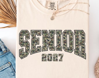 Senior 2027 Shirt, Camo Senior Comfort Colors Tee Graduation Shirt 2027, High School Senior Gift, Varsity Senior Shirt, Class of 2027 TShirt