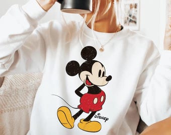 Felpa vintage di Topolino Disney, maglietta vintage di Topolino Disney, felpa con stampa vacanze Disneyworld, maglione retrò Disney