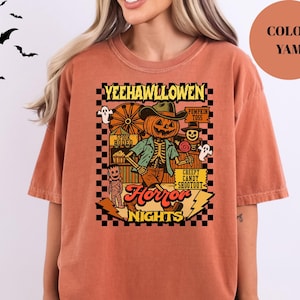 Comfort Colors Vintage Horror Characters Halloween Shirt, Yeehawllowen Horror Nights Shirt,Halloween Horror Nights 2025,  Trick or Treat Tee