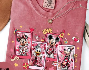 Camiseta Disneyland Comfort Colors®, camiseta de manga larga de San Valentín de Disneyland, camiseta de Mickey y sus amigos de San Valentín, camiseta del Día de San Valentín