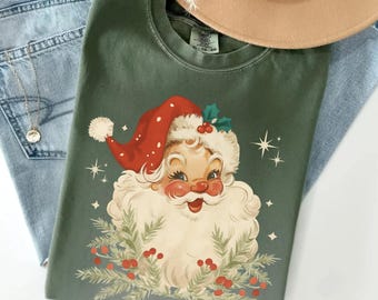 Retro Santa Shirt, Comfort Colors Christmas Tee, Women's Holiday Shirts, Vintage Santa Xmas Gift for Her