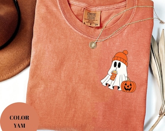 Maglietta Comfort Colors® "Cute Ghost Coffee", t-shirt "Cute Little Ghost Iced Coffee", maglietta "Boo Ghost", maglietta "Ghost Coffee", per gli amanti del caffè di Halloween