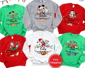 Sudadera navideña familiar a juego de Mickey y sus amigos de Disney, camiseta navideña de todos los personajes de Disneyland, camiseta navideña familiar a juego para viaje a Disney