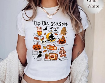 Tis' the Season Crop Top, Vintage Halloween Baby Tee Shirt, Retro Halloween Aesthetic, Women's Halloween , Gift For Her