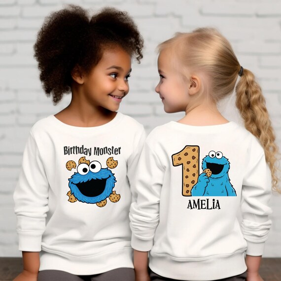 Personalized Family Birthday Shirt, Custom Name Birthday Outfit, Kids Adults Matching Birthday Tops, Cookie Monster Style Birthday Tee