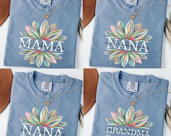 Camiseta personalizada de girasoles coloridos para la abuela Mimi, camiseta personalizada con el nombre de los nietos para la abuela, camiseta floral Nana Gigi, regalo para el Día de la Madre