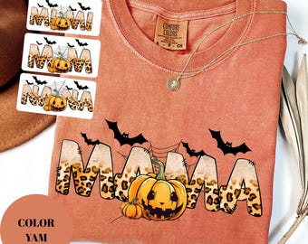 Leopard Halloween Mama Comfort Colors Shirt: Pumpkin & Bats