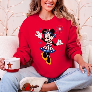 Minnie Mouse 4 juli-tröja, patriotisk Minnie-tröja, USA 250 år Disney-tröja, retro Minnie-tröja, magiska kungarikets patriotiska kläder bild 4