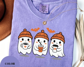 Maglietta Comfort Colors® "Cute Ghost Coffee", t-shirt "Cute Little Ghost Iced Coffee", maglietta "Boo Ghost", maglietta "Ghost Coffee", per gli amanti del caffè di Halloween