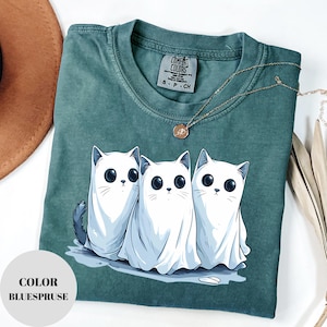 Halloween Black Cat & Ghost Comfort Colors T-Shirt: Spooky Season Tee