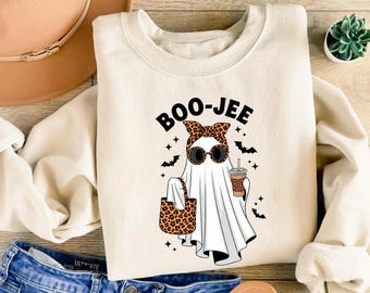 Boo-Jee Leopard Ghost Sweatshirt: Girly Halloween Tee, Funny Fall Shirt