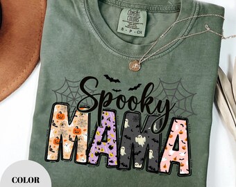 Camiseta de Halloween de Spooky Mama con colores cómodos: camiseta vintage lavada